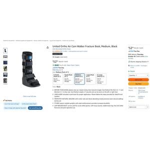 United Ortho Air Cam Walker Fracture Boot, Medium, Black